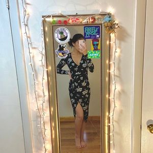 floral wrap midi / mini dress with slit